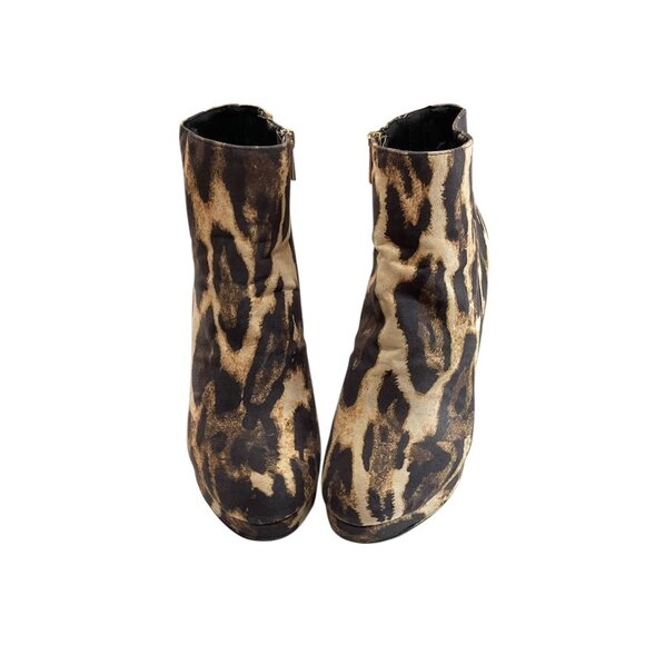 Leopard Print Chunky Heel Ankle Boots By Bamboo  Size 9  Faux Suede  Side Zip Cl - Picture 3 of 12